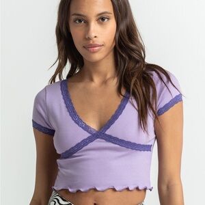 EUC Full Tilt Purple Y2K Cropped Top with Lace Trim Plus Size XXL